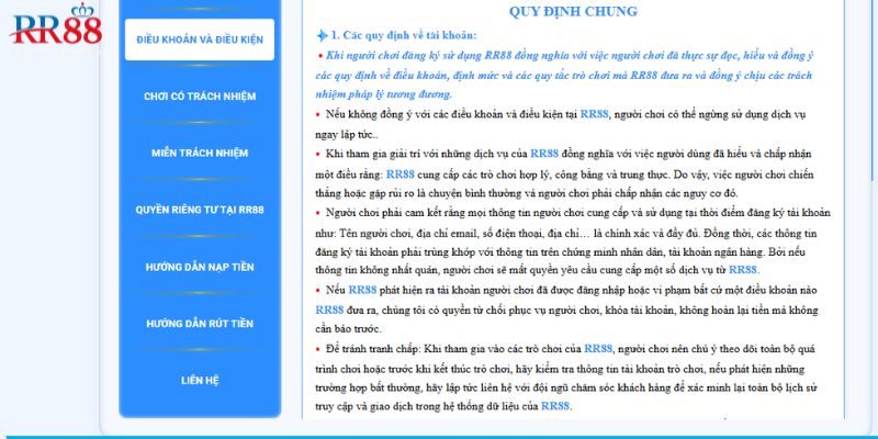 Nội dung điều khoản điều kiện sư dụng